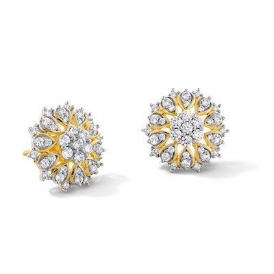 0.69 CT. T.W. Multi-Diamond Sunburst Frame Stud Earrings in 10K Gold