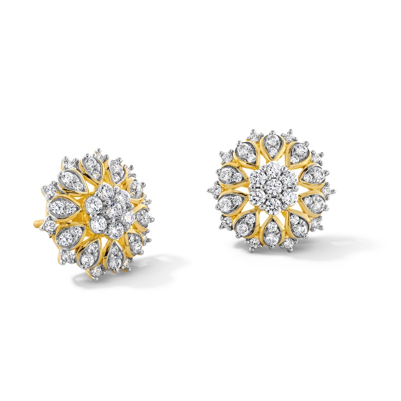 Main Image 1 of 0.69 CT. T.W. Multi-Diamond Sunburst Frame Stud Earrings in 10K Gold