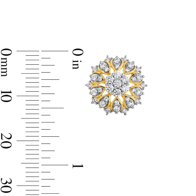 Main Image 3 of 0.69 CT. T.W. Multi-Diamond Sunburst Frame Stud Earrings in 10K Gold