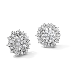 0.69 CT. T.W. Multi-Diamond Sunburst Frame Stud Earrings in 10K White Gold