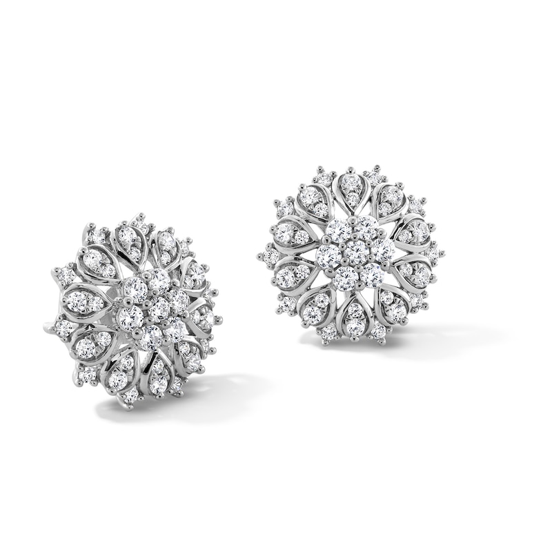 Main Image 1 of 0.69 CT. T.W. Multi-Diamond Sunburst Frame Stud Earrings in 10K White Gold