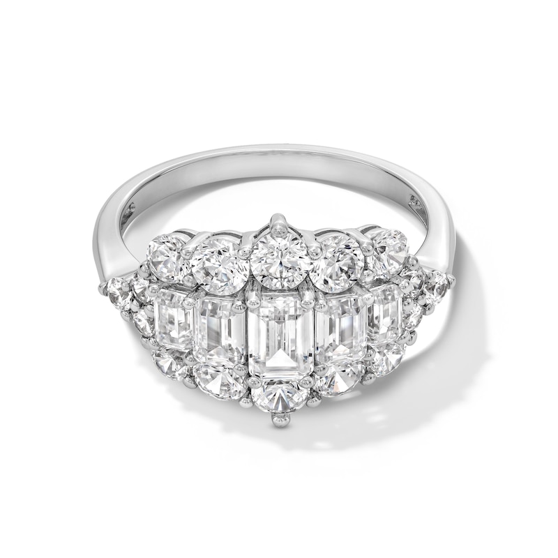 2.45 CT. T.W. Emerald-Cut and Round Certified Lab-Created Diamond Frame Ring in 10K White Gold (F/SI2)