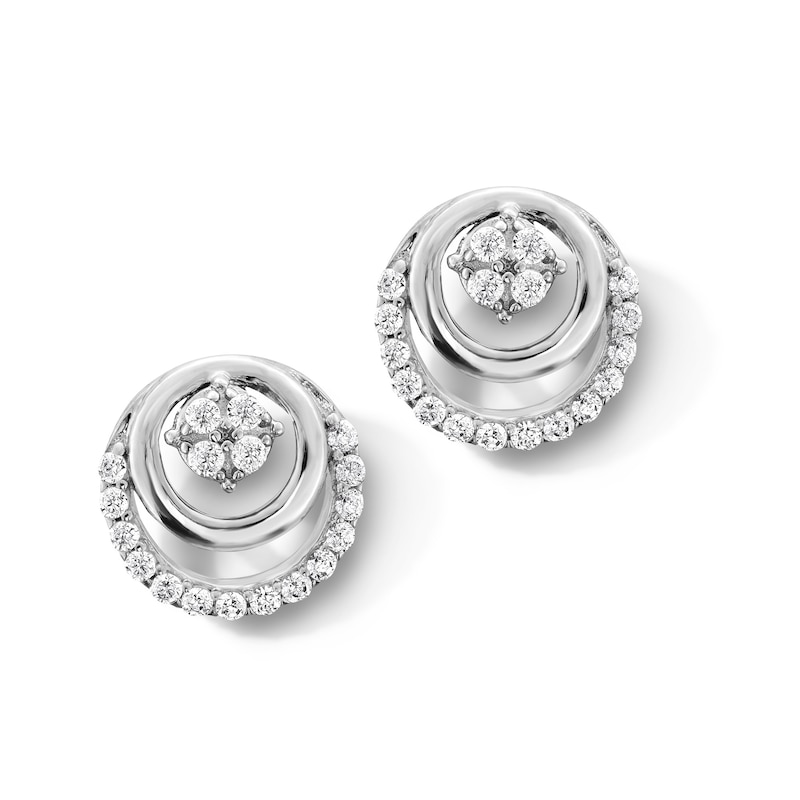 Main Image 1 of 0.23 CT. T.W. Multi-Damond Double Frame Stud Earrings in Sterling Silver