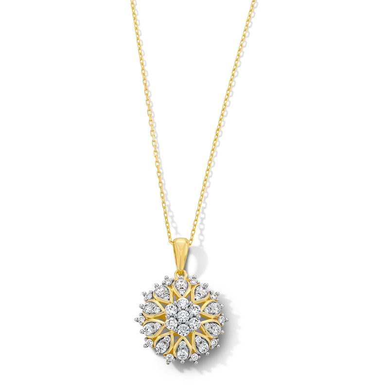 Main Image 1 of 0.60 CT. T.W. Multi-Diamond Sunburst Frame Pendant in 10K Gold