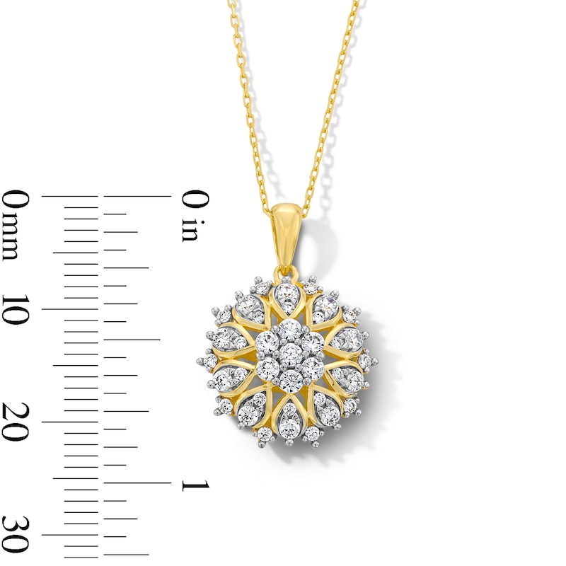 Main Image 4 of 0.60 CT. T.W. Multi-Diamond Sunburst Frame Pendant in 10K Gold