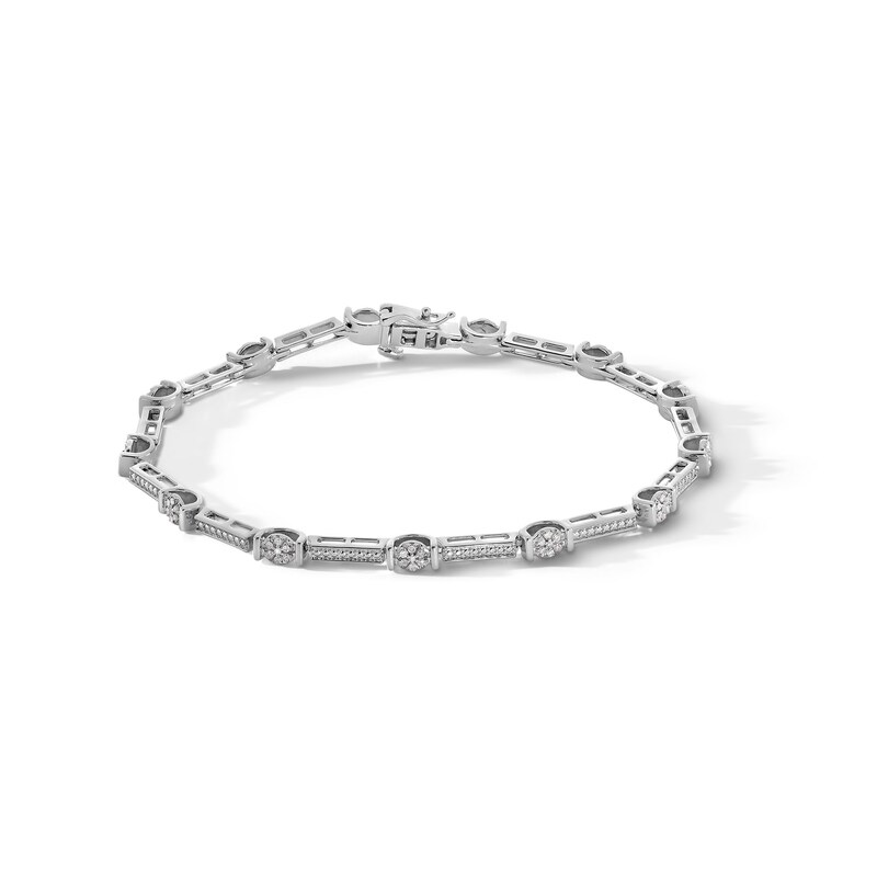 Main Image 1 of 0.25 CT. T.W. Diamond Station Link Bracelet in Sterling Silver - 7.25”