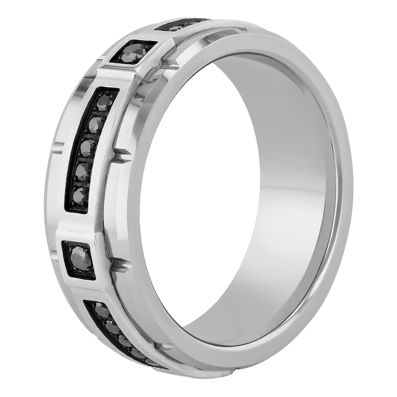 Main Image 2 of 0.18 CT. T.W. Black Diamond Engravable Comfort-Fit Wedding Band in Tungsten and Stainless Steel (1 Line)