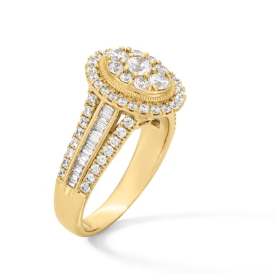 1.20 CT. T.W. Oval-Shaped Multi-Diamond Frame Multi-Row Engagement Ring in 14K Gold