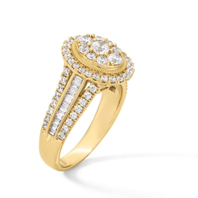 Main Image 2 of 1.20 CT. T.W. Oval-Shaped Multi-Diamond Frame Multi-Row Engagement Ring in 14K Gold