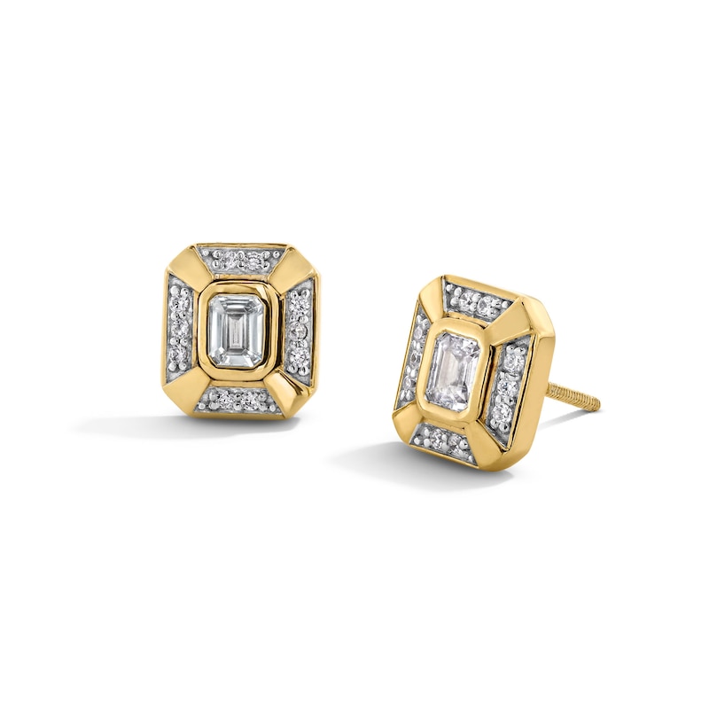 0.50 CT. T.W. Emerald-Cut Certified Lab-Created Diamond Frame Bezel-Set Stud Earrings in 10K Gold (F/SI2)