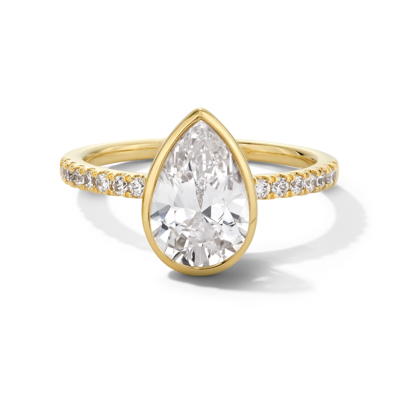 Main Image 1 of 2.20 CT. T.W. Pear-Shaped Certified Lab-Created Diamond Bezel-Set Engagement Ring in 14K Gold (F/VS2)