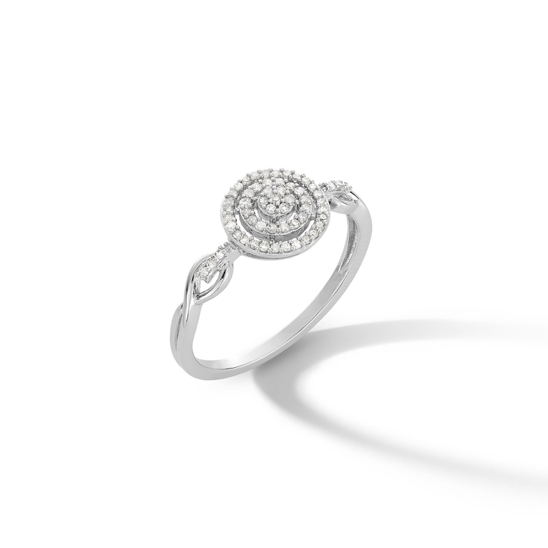 Main Image 1 of 0.15 CT. T.W. Multi-Diamond Double Frame Collar Twist Shank Promise Ring in 10K White Gold