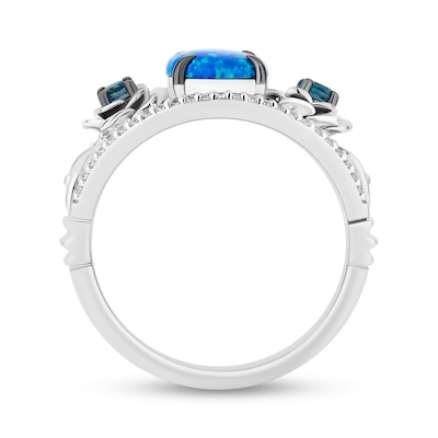 Enchanted Disney Cinderella Oval Blue Lab-Created Opal, London Blue Topaz and Diamond Flower Ring in Sterling Silver