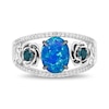 Enchanted Disney Cinderella Oval Blue Lab-Created Opal, London Blue Topaz and Diamond Flower Ring in Sterling Silver