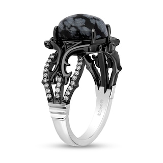 Enchanted Disney Villains Maleficent Oval Obsidian and 0.145 CT. T.W. Diamond Thorns Ring in Sterling Silver