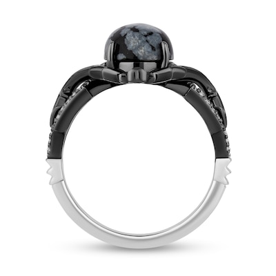 Enchanted Disney Villains Maleficent Oval Obsidian and 0.145 CT. T.W. Diamond Thorns Ring in Sterling Silver