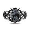 Enchanted Disney Villains Maleficent Oval Obsidian and 0.145 CT. T.W. Diamond Thorns Ring in Sterling Silver