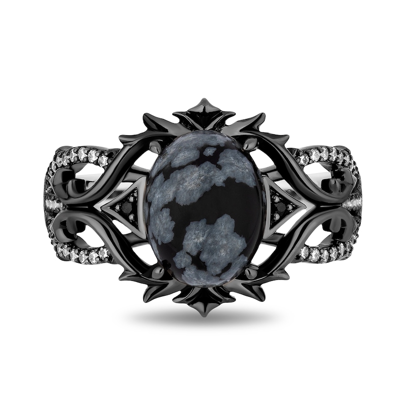 Enchanted Disney Villains Maleficent Oval Obsidian and 0.145 CT. T.W. Diamond Thorns Ring in Sterling Silver