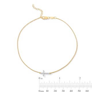 0.05 CT. T.W. Diamond Sideways Cross Anklet in Sterling Silver with 10K Gold Plate - 10”