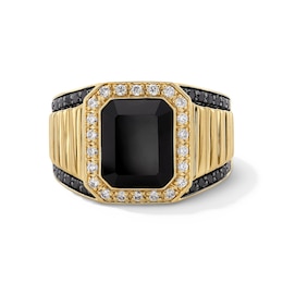 EFFY™ Collection Emerald-Cut Onyx with 0.58 CT. T.W. Black and White Diamond Frame Ring in 14K Gold