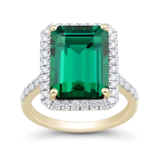 Emerald-Cut Lab-Created Emerald and 0.45 CT. T.W. Certified Lab-Created Diamond Frame Ring in 10K Gold (I/SI2)