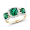 Cushion-Cut Lab-Created Emerald and 0.29 CT. T.W. Certified Lab-Created Diamond Frame Three Stone Ring in 10K Gold