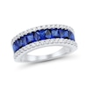 Princess-Cut Blue Lab-Created Sapphire and 0.37 CT. T.W. Certified Lab-Created Diamond Band in 10K White Gold (F/SI2)