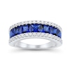 Princess-Cut Blue Lab-Created Sapphire and 0.37 CT. T.W. Certified Lab-Created Diamond Band in 10K White Gold (F/SI2)