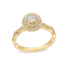 0.60 CT. T.W. Oval Diamond Double Frame Twist Shank Vintage-Style Engagement Ring in 14K Gold