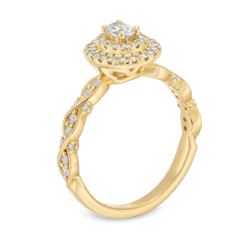 0.60 CT. T.W. Oval Diamond Double Frame Twist Shank Vintage-Style Engagement Ring in 14K Gold