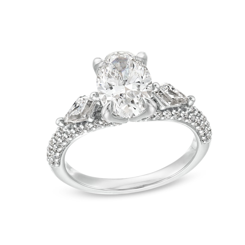 2.95 CT. T.W. Oval and Shield Certified Lab-Created Diamond Engagement Ring in 14K White Gold (F/VS2)