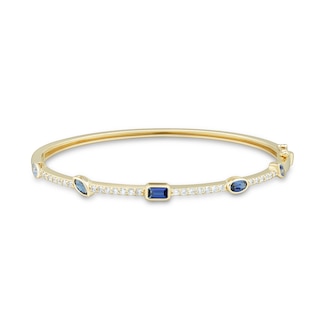 Multi-Shaped Blue Lab-Created Sapphire and 0.45 CT. T.W. Certified Lab-Created Diamond Station Bangle in 10K Gold