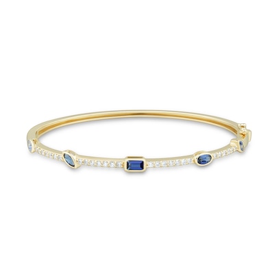 Multi-Shaped Blue Lab-Created Sapphire and 0.45 CT. T.W. Certified Lab-Created Diamond Station Bangle in 10K Gold