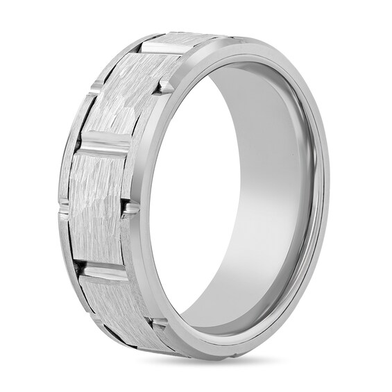 8.0mm Hammered Brick Pattern Comfort-Fit Engravable Wedding Band in Tungsten (1 Line)