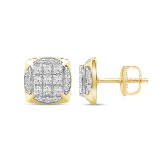 0.50 CT. T.W. Cushion-Shaped Certified Lab-Created Multi-Diamond Frame Stud Earrings in 10K Gold (F/SI2)