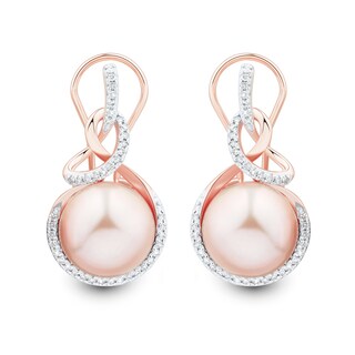 11.0-12.0mm Pink Freshwater Cultured Pearl and 0.29 CT. T.W. Diamond Swirl Earrings in 10K Rose Gold