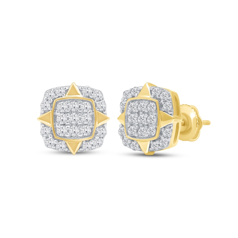 0.33 CT. T.W. Cushion-Shaped Multi-Diamond Compass Points Frame Stud Earrings in 10K Gold