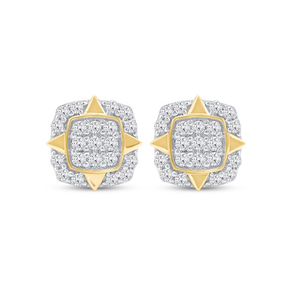 0.33 CT. T.W. Cushion-Shaped Multi-Diamond Compass Points Frame Stud Earrings in 10K Gold