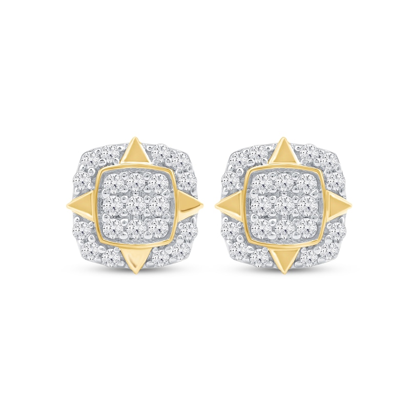 0.33 CT. T.W. Cushion-Shaped Multi-Diamond Compass Points Frame Stud Earrings in 10K Gold