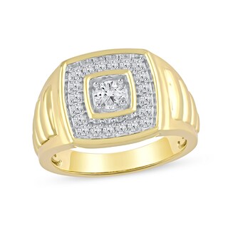 0.75 CT. T.W. Canadian Certified Diamond Cushion-Shaped Frame Ribbed Shank Ring in 14K Gold (I/I2)