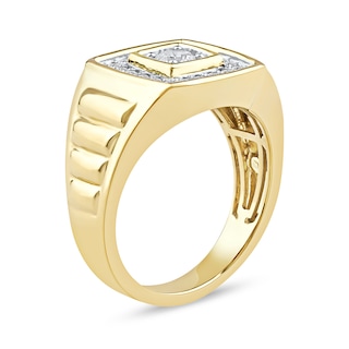 0.75 CT. T.W. Canadian Certified Diamond Cushion-Shaped Frame Ribbed Shank Ring in 14K Gold (I/I2)