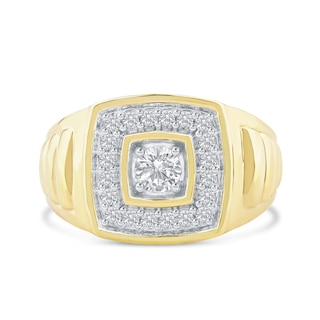 0.75 CT. T.W. Canadian Certified Diamond Cushion-Shaped Frame Ribbed Shank Ring in 14K Gold (I/I2)