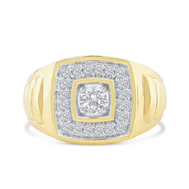 0.75 CT. T.W. Canadian Certified Diamond Cushion-Shaped Frame Ribbed Shank Ring in 14K Gold (I/I2)