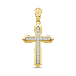 0.50 CT. T.W. Diamond Bevelled Edged Cross Necklace Charm in 10K Gold