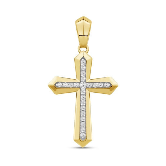 0.50 CT. T.W. Diamond Bevelled Edged Cross Necklace Charm in 10K Gold