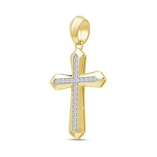 0.50 CT. T.W. Diamond Bevelled Edged Cross Necklace Charm in 10K Gold