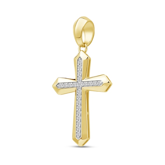 0.50 CT. T.W. Diamond Bevelled Edged Cross Necklace Charm in 10K Gold