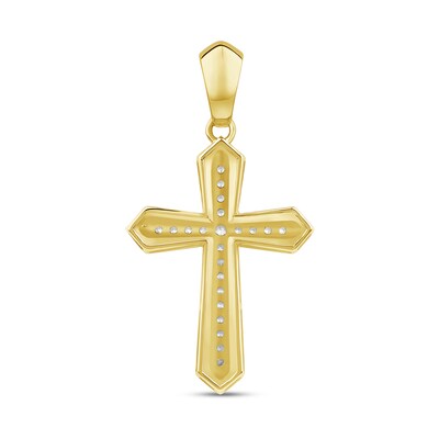 0.50 CT. T.W. Diamond Bevelled Edged Cross Necklace Charm in 10K Gold