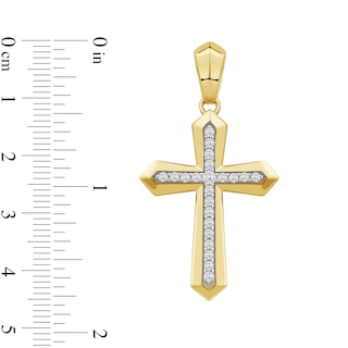 0.50 CT. T.W. Diamond Bevelled Edged Cross Necklace Charm in 10K Gold