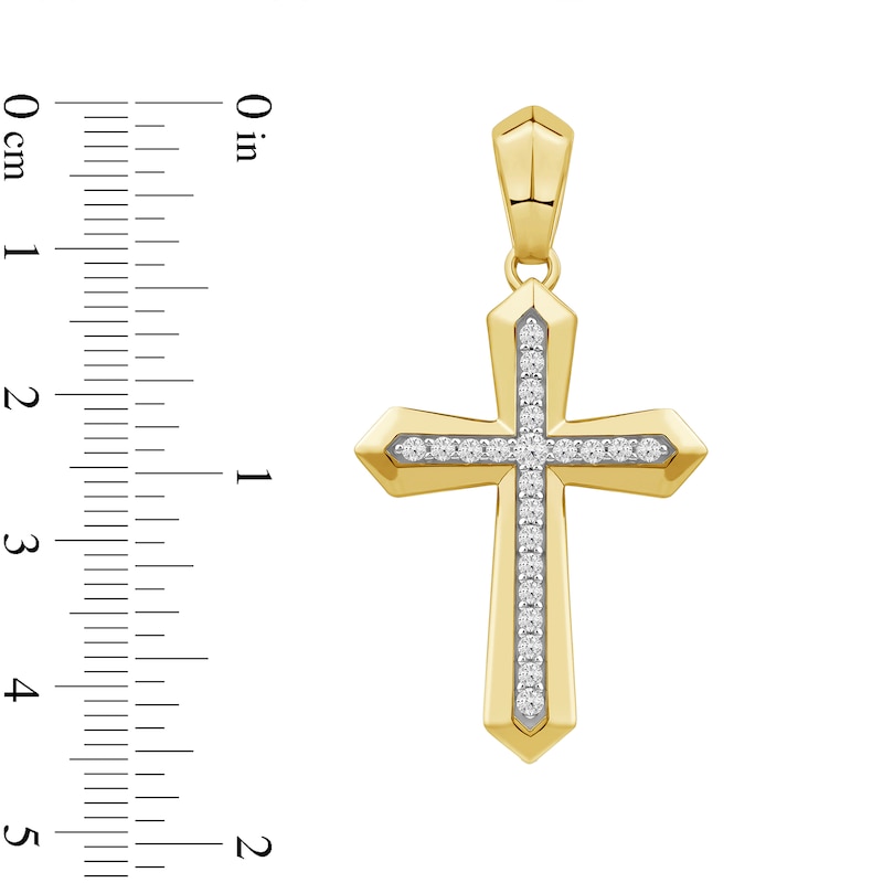 0.50 CT. T.W. Diamond Bevelled Edged Cross Necklace Charm in 10K Gold